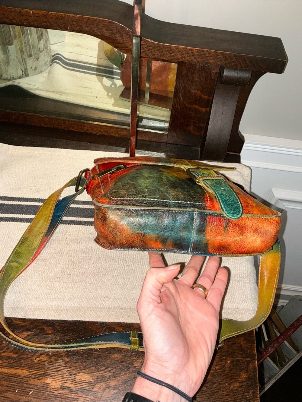 RARE Bed Stu Leather Venice Beach Crossbody Bag Monarch Tie Dyed Red Blue - Picture 9 of 12